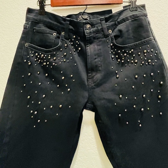 ZARA | Slim Boyfriend With Faux Pearls Jeans Black Size 6 / 38 NWT - Picture 4 of 9